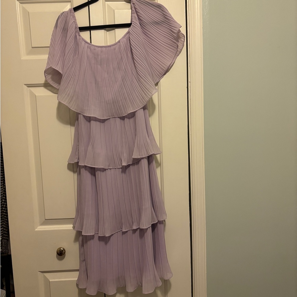 Lulu’s Purple Off-the-Shoulder Ruffle Midi Dress